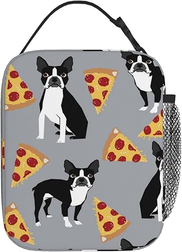 Miniatura 3 de Durable gris Boston Terrier perro pizza aislado almuerzo bolsas almuerzo totalizador reutilizable enfriamiento Tote para ir de compras, oficina,