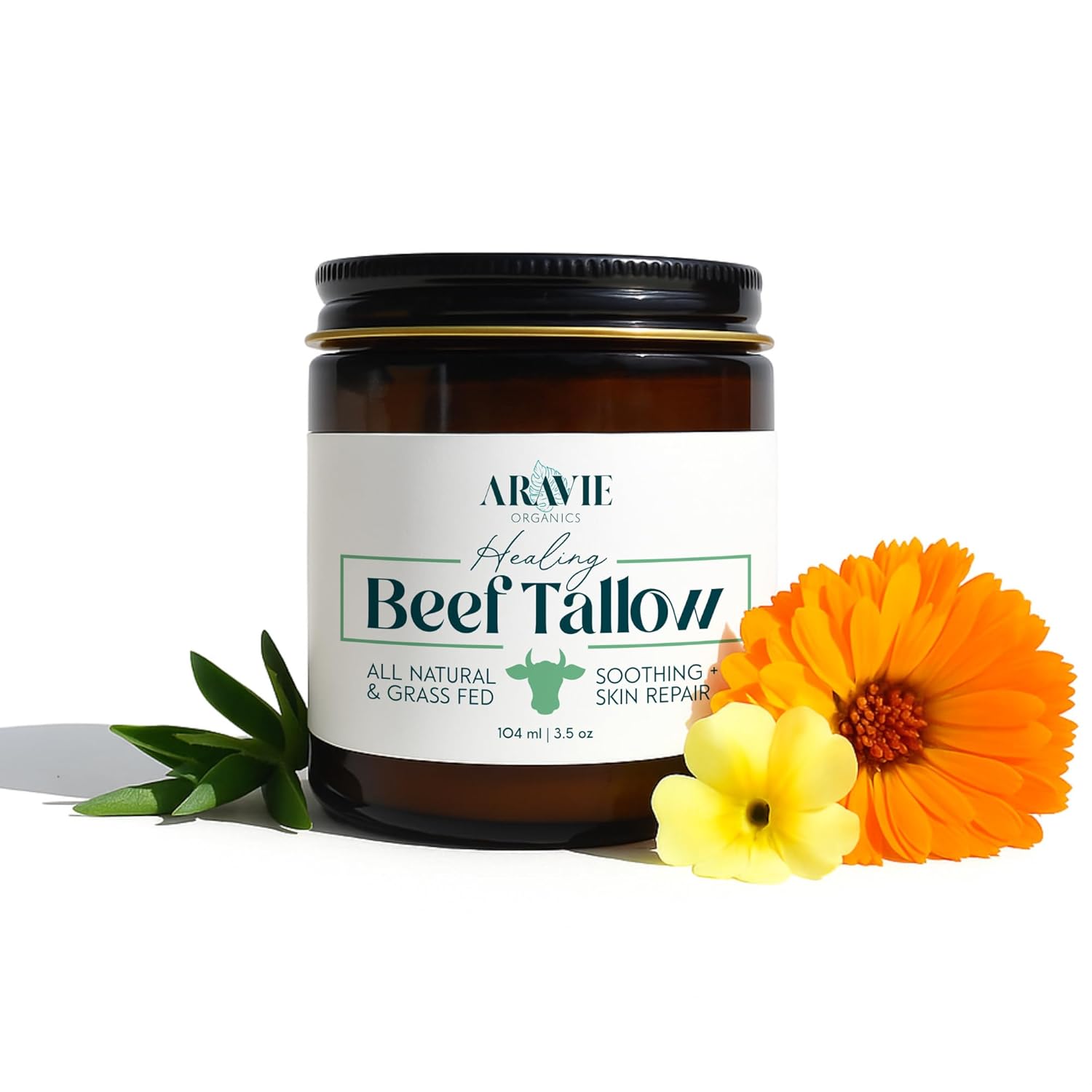 Natural Skin Healing and Repair Beef Tallow and Shea Butter Balm with Tea Tree Oil | Treats Scars, Rashes, and Soothes Dry, Sensitive, Irritated Skin | Infused with Organic Calendula Flowers 4 oz