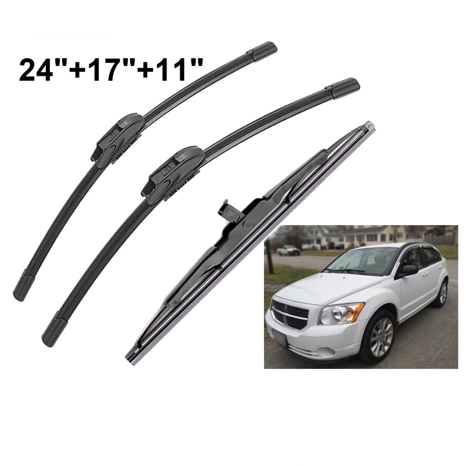 tergicristalli per Auto Compatibile con Dodge per Caliber 2008 2009 2010 2011 24 "17" 11 "3PCS Auto Tergicristallo Anteriore Spazzole Tergicristallo Posteriori Spazzole Accessori Auto