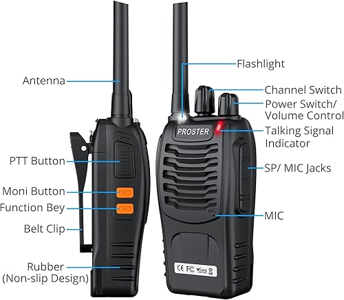 Miniatura 2 de Proster Walkie Talkies recargables 1 par radios bidireccionales de largo alcance de 16 canales con cargador USB micrófono de auricular transceptor