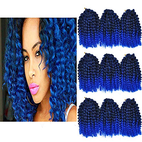Mychanson 8inch Afro Kinky Curly Mali Bob Crochet Braids Hair 40Roots Twist Braiding Marley Braid Synthetic Hair Extensions(9 Bundles Black to Blue)