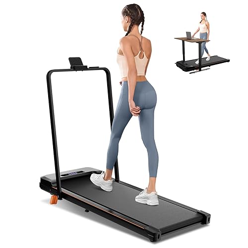 Walking Pad with Incline, Under Desk Treadmill for Home Office, 2.5HP Portable Treadmills with Panel & Remote Control, 4 in 1 Walking Running Machine Manual Incline, Compact Treadmill 265LB Capacity - Black With Handle