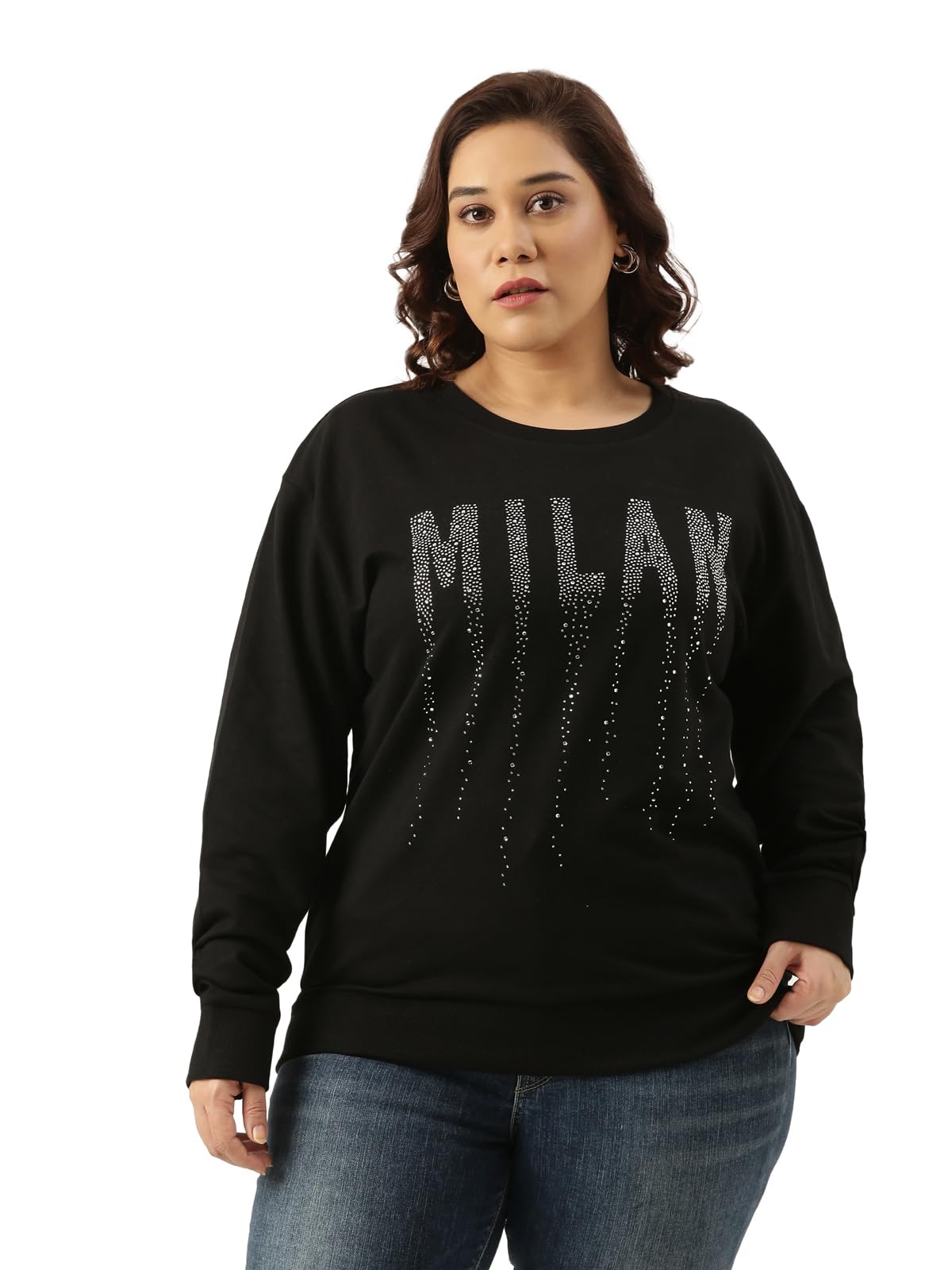 Plus Size Women Graphic Sweatshirt with Sequins-image-39