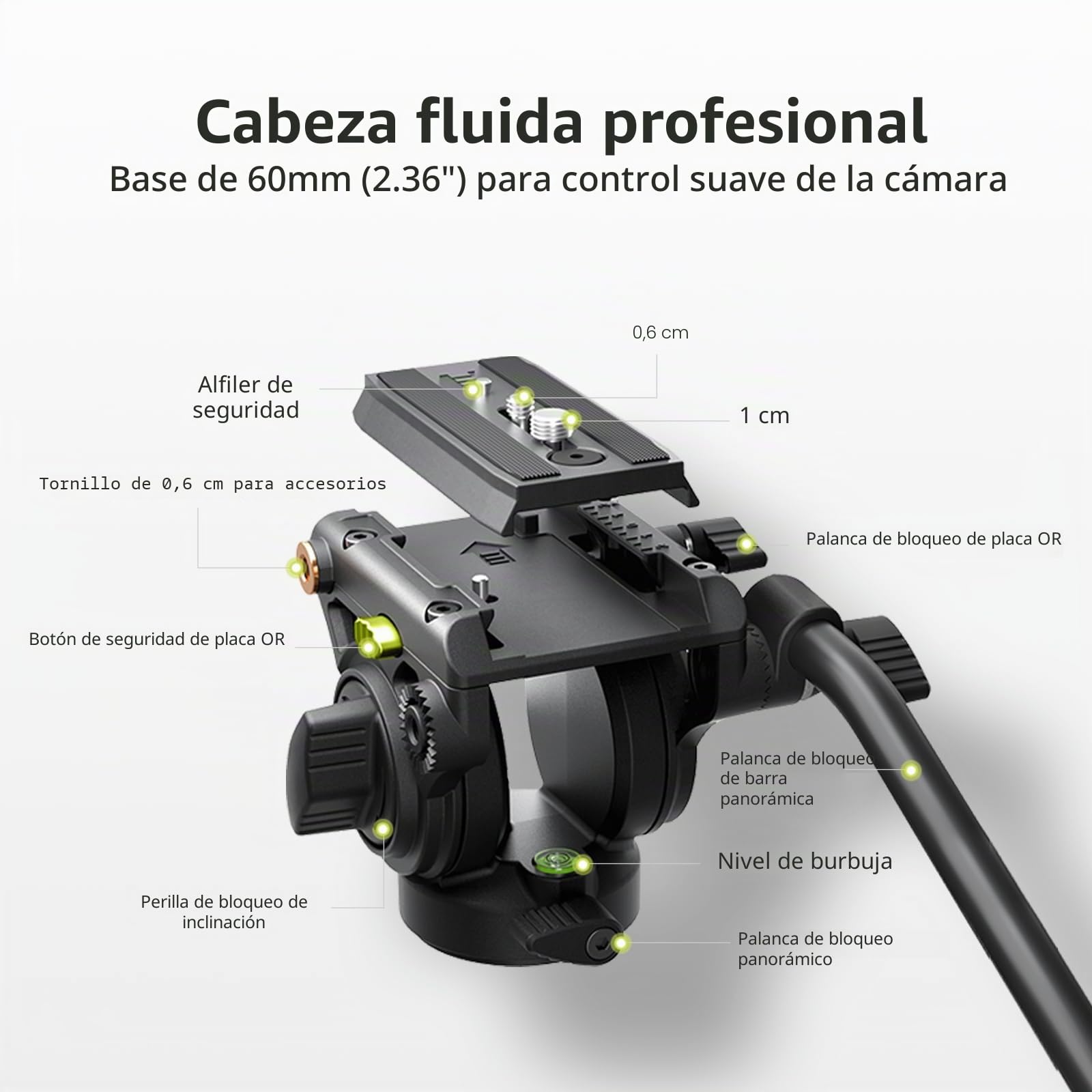 Cayer BV01 Trípode de Video Compacto con Cabeza Fluida Robusto de 165 cm con Cabeza de 360°, Trípode de Viaje Ligero de Aluminio con Placa QR, Carga Máx. 6 kg para DSLR, Videocámaras, Cámaras