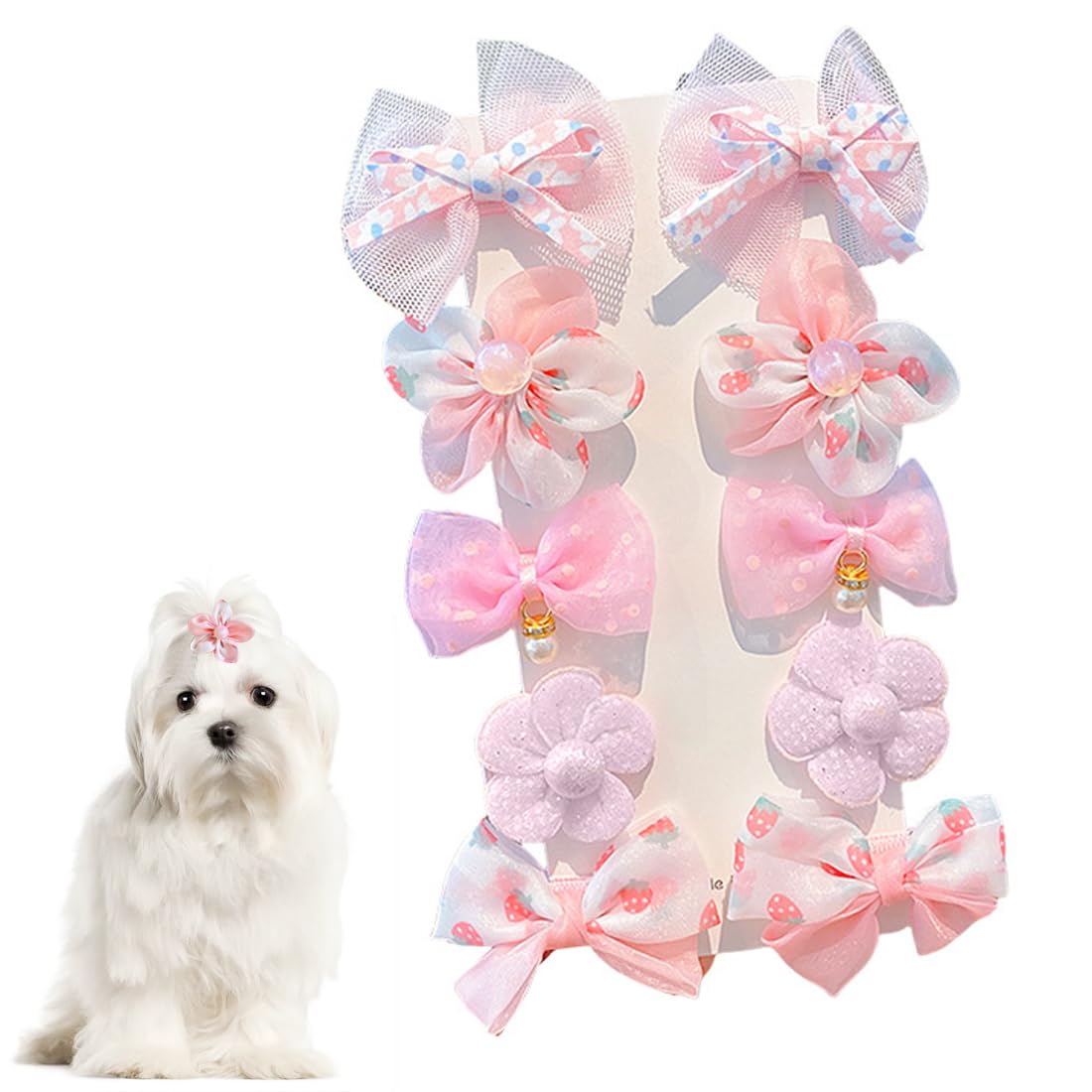 10 Pcs Styles Mixtes Petit Chien Rose Pinces à Cheveux Chat Chiot Pet Cheveux Arcs Cheveux Barrettes Épingle à Cheveux Fleur à Cheveux Fête Anniversaire Toilettage Cheveux Accessoire