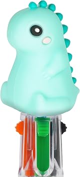 Legami - Mini Magic Rainbow, 4 renkli tükenmez kalem, yeşil, mavi, turuncu, siyah, uç 1 mm, ergonomik silikon sap, çap 2,3 cm, yükseklik 10 cm, dinozor