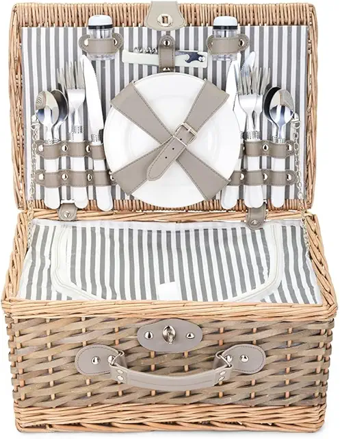 SEP144 Wooden Picnic Basket - 18L Picknick Mand for 4 People