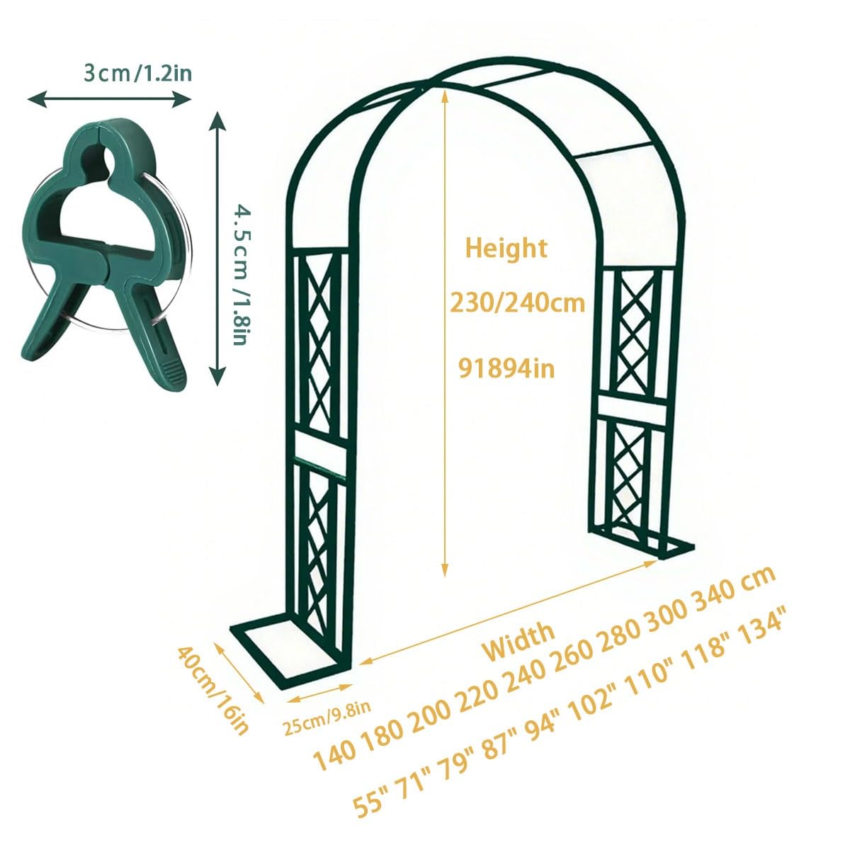 Metalowy łuk ogrodowy do roślin pnących, altanka ślubna, krata, bez rdzy, stalowy łuk różany, wysokość 240 cm, szerokość 200 cm, idealny do dekoracji na zewnątrz i podparcia roślin