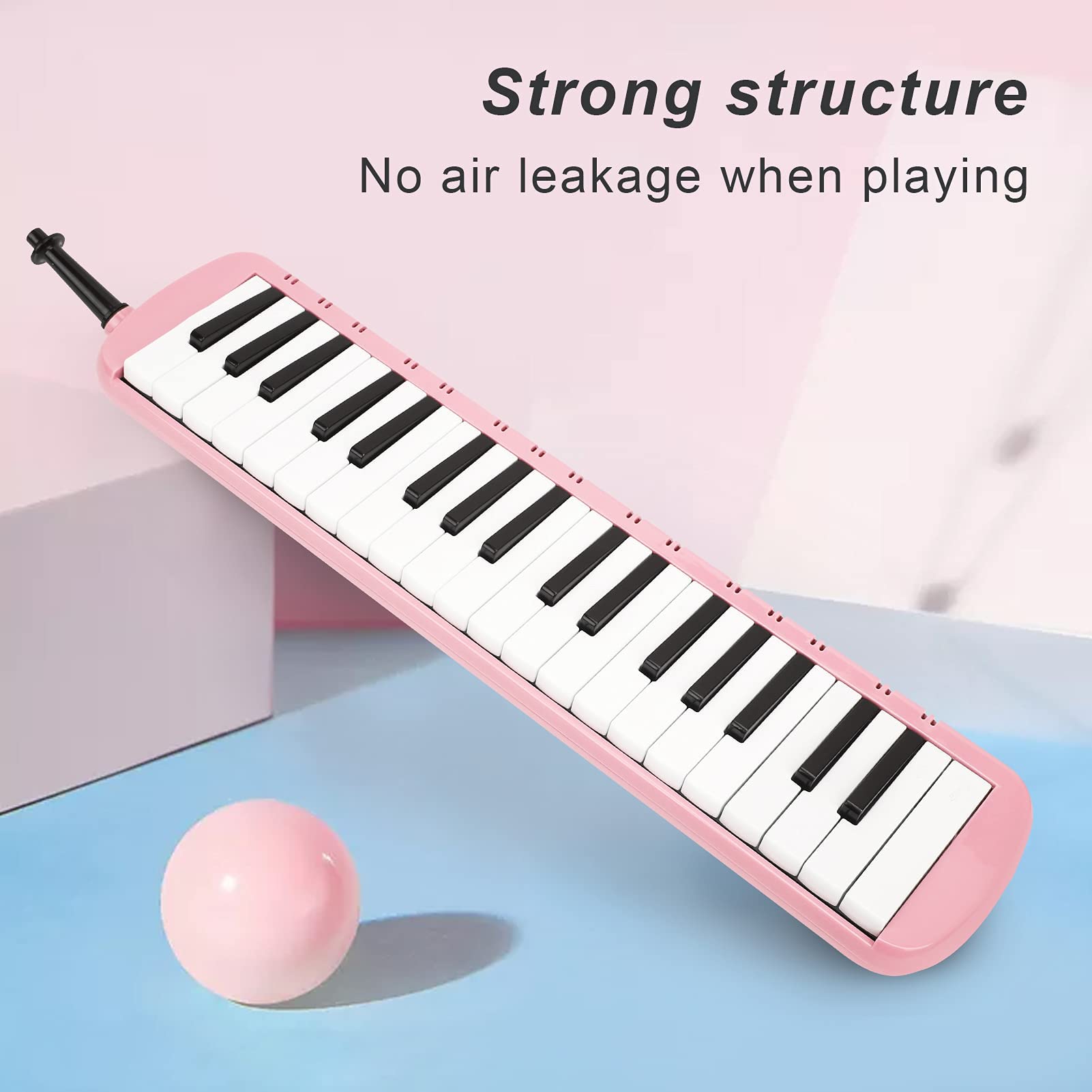 Melodica 37 Tasten Tastatur Melodica Blasmusikinstrument für Anfänger Professionelles Training (Rosa)