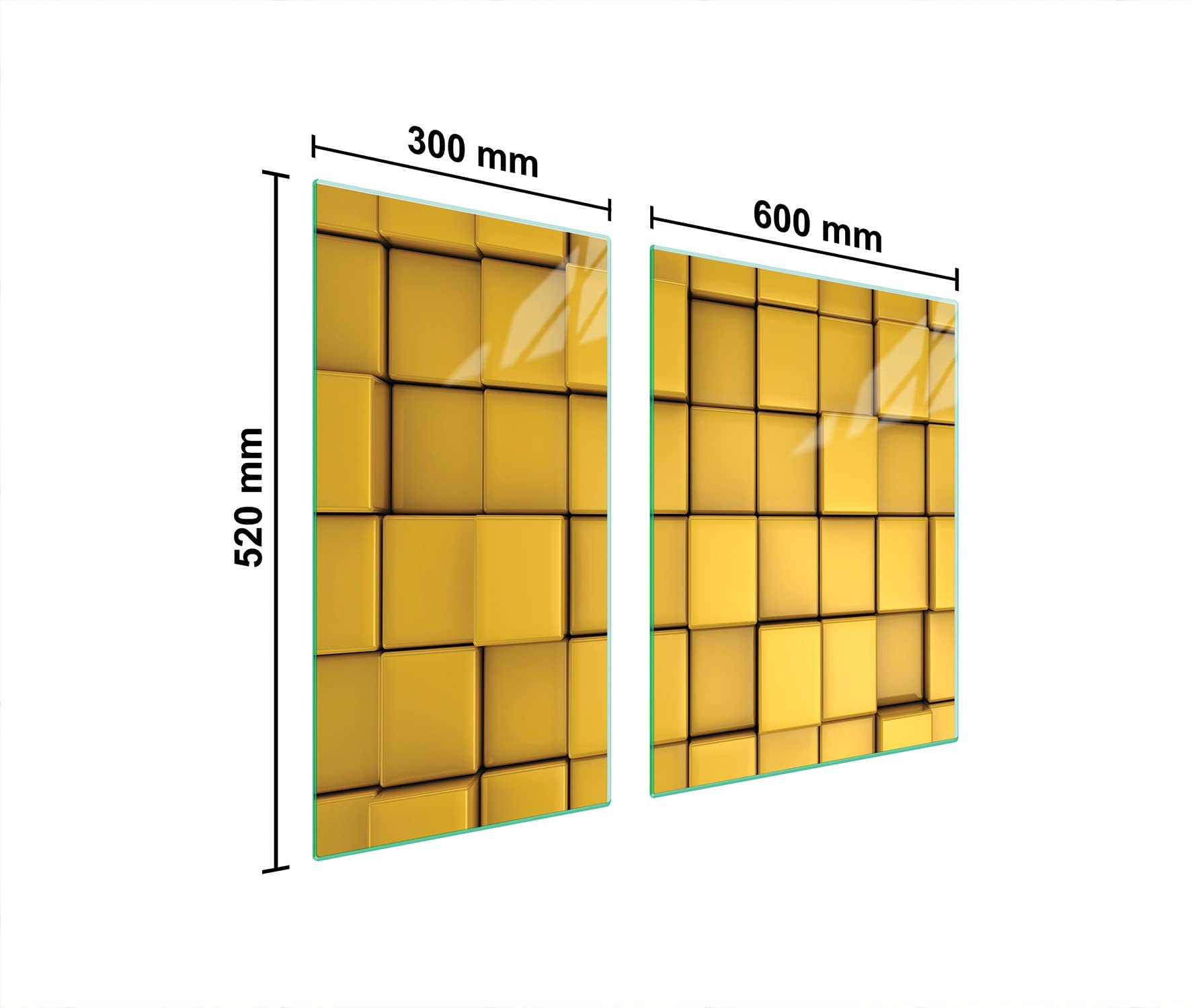 Herdabdeckplatten 90x52 cm 2-teilig Ceranfeldabdeckung Induktion Herdschutz Spritzschutz Glasplatte Deko Schneidebrett, Stück Gelb
