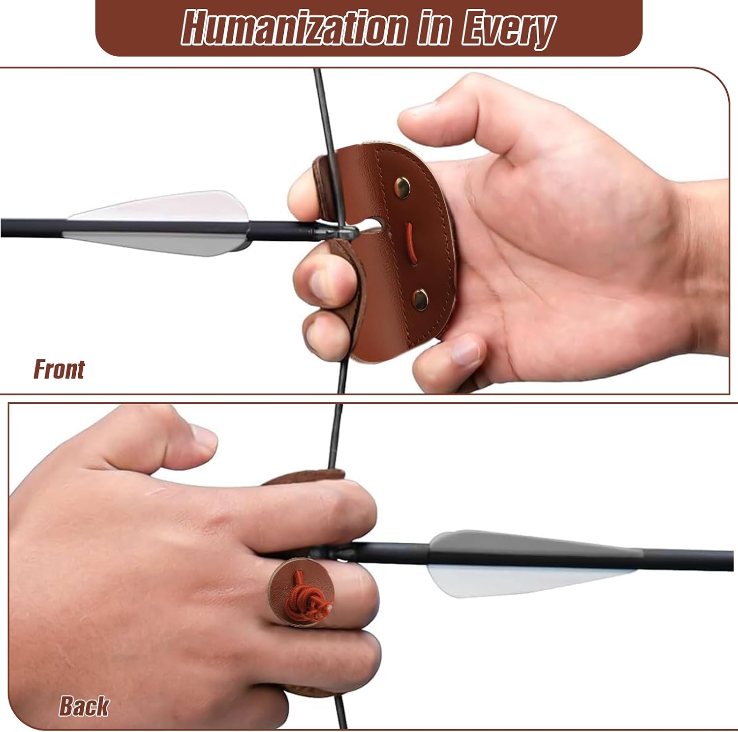 2 PCS Leather Archery Finger Tab, Professional Archery Finger Guard for Recurve Bow Shooting Practice, Adjustable Shooting Tabs Finger Saver Protect Guard for Adult Men and Women, Dark Brown