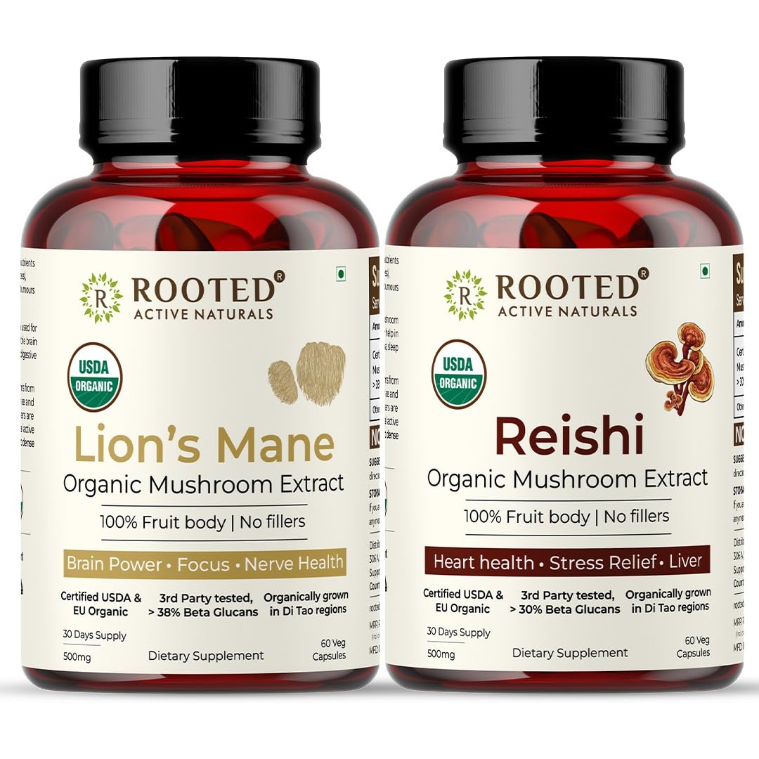 Rooted Active Naturals USDA Organic Lions Mane and Reishi Mushroom Extract Capsules, 30 Days Supply, 500mg (B0DH4XS7QH) Amazon Price History, Amazon Price Tracker