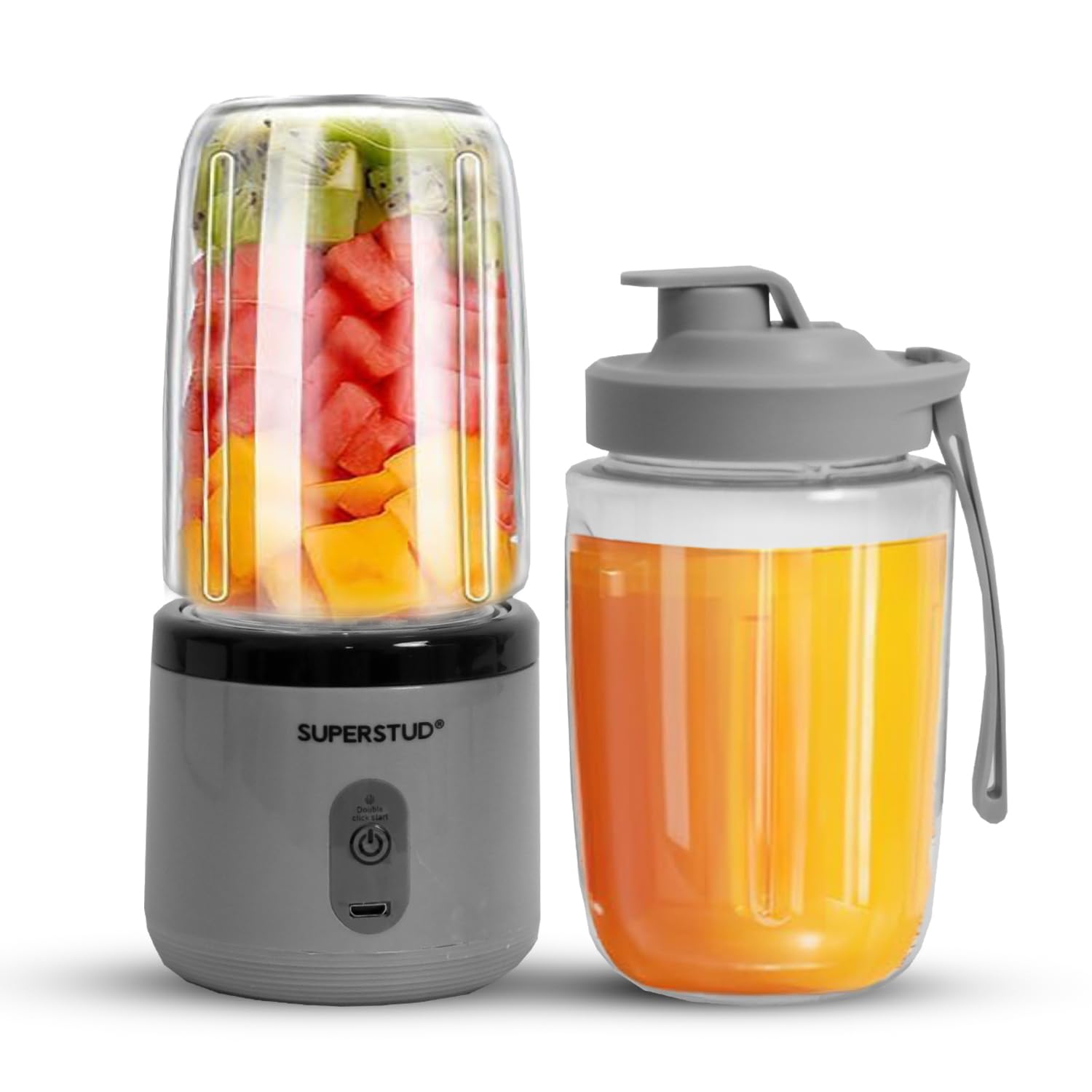 Blender Mixer Grinder | Mini Blender for Smoothies & Juices | 2-Jar Capacity (400ml*2) | 45 Watts Bullet Rechargeable Portable Juicer | Auto-Stop After 40s (ash grey)-image-13