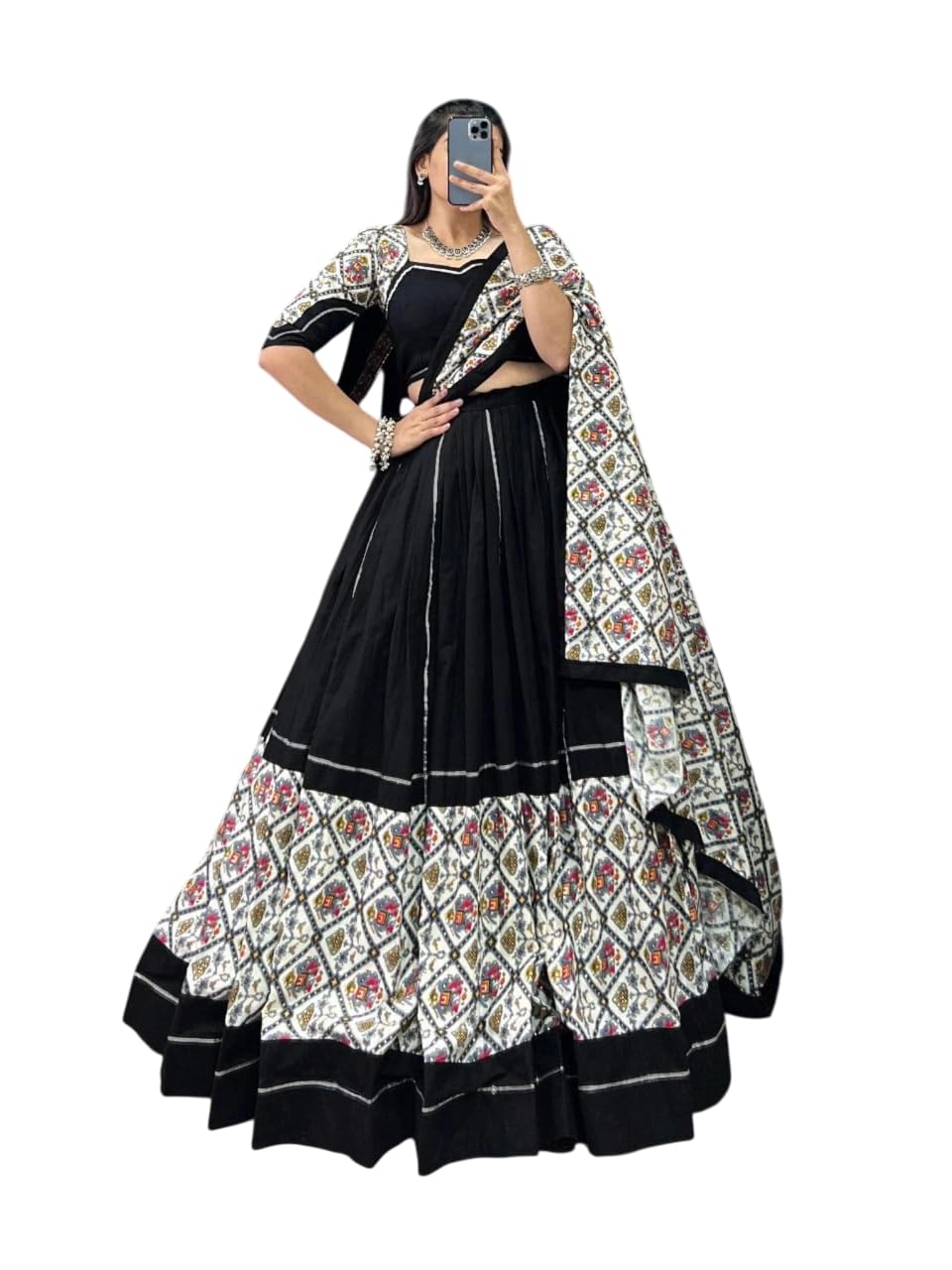 Women's Black Color Fully Stiched Pure Cotton Navratri Lehenga Choli-image-35