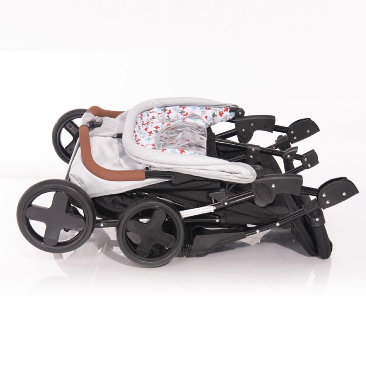 Lorelli Zwillingskinderwagen Twin Buggy klappbar für 2 Kinder, Kompakter Geschwisterwagen mit Einhand-Klappsystem, Beige