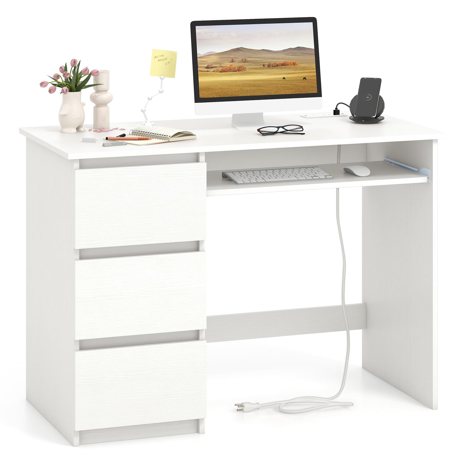 Amazon.com: Giantex White Desk with Drawers, Modern Computer Desk