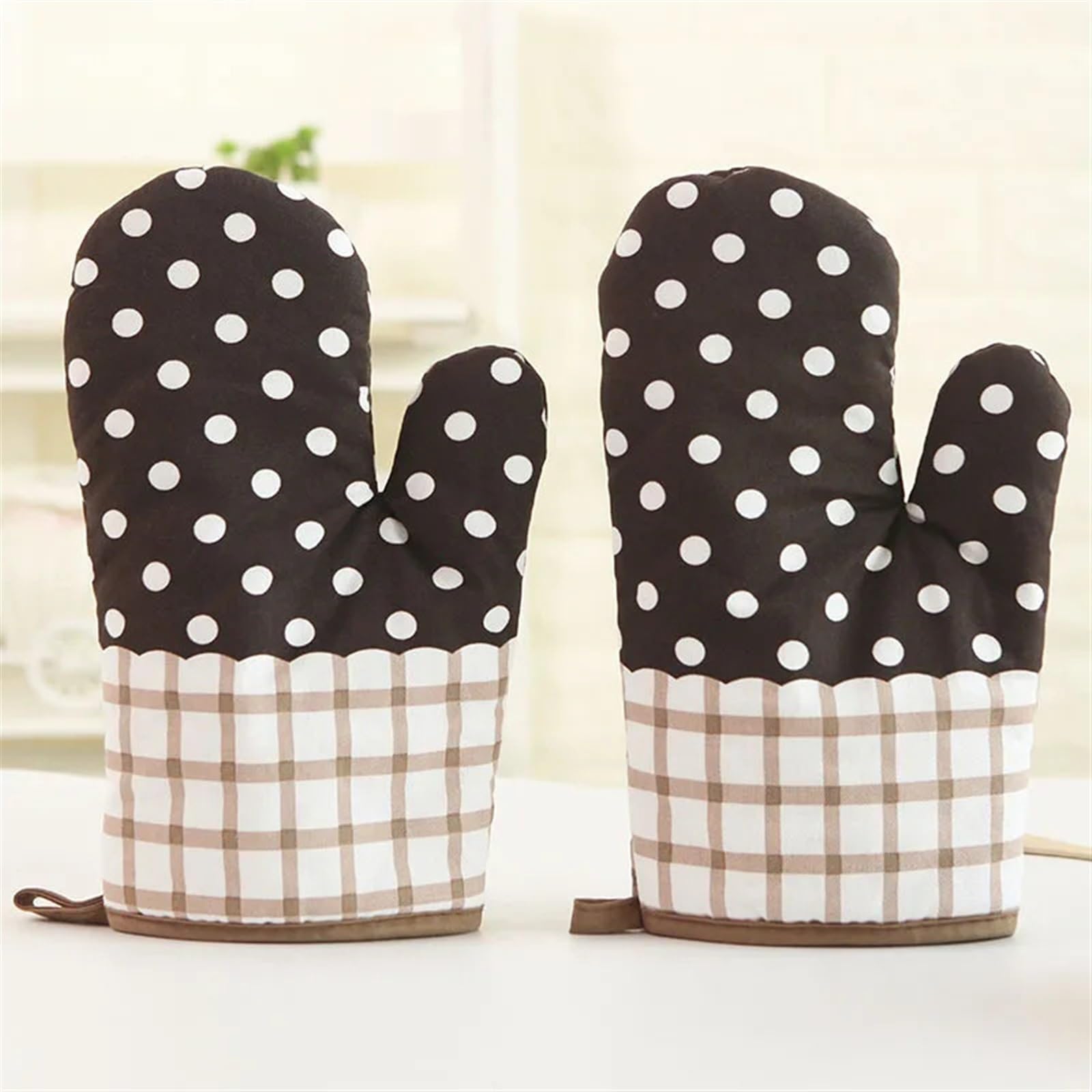MRKU Guantes para Hornear, Guantes de Cocina, 1 Unidad, Estilo Pastoral, Gruesos, a Cuadros, Aislamiento para microondas, Utensilios de Cocina Calientes