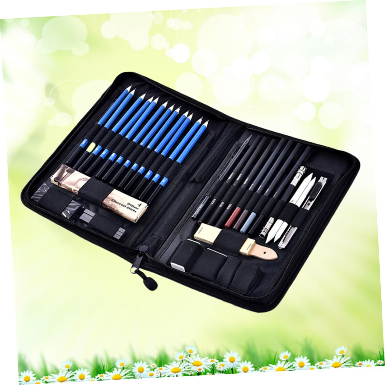 Operitacx 40-pièces Ensemble Crayons Dessin Bois Étui Zippé pour Croquis et Dessin Professionnels