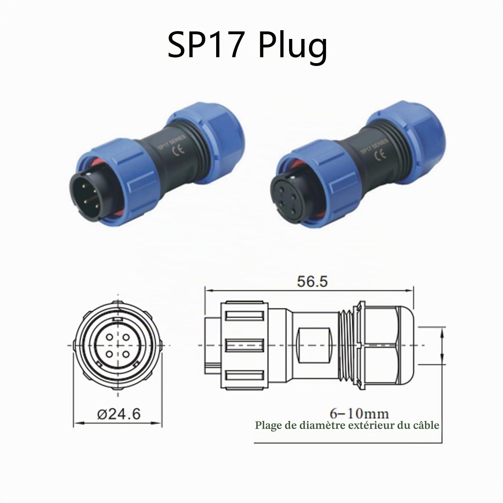 Lot de 5 connecteurs d'aviation SP17 à 2 broches, IP68, 2 broches, sans soudure, connecteur d'aviation étanche pour lampes extérieures 500 V 10 A (sertissage à vis de câble 14AWG)