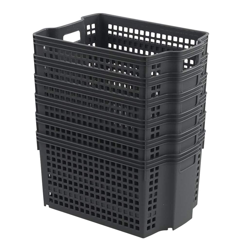 Zerdyne 6-Pack Stacking Storage Basket, Grey Plastic Stackable Storage Baskets