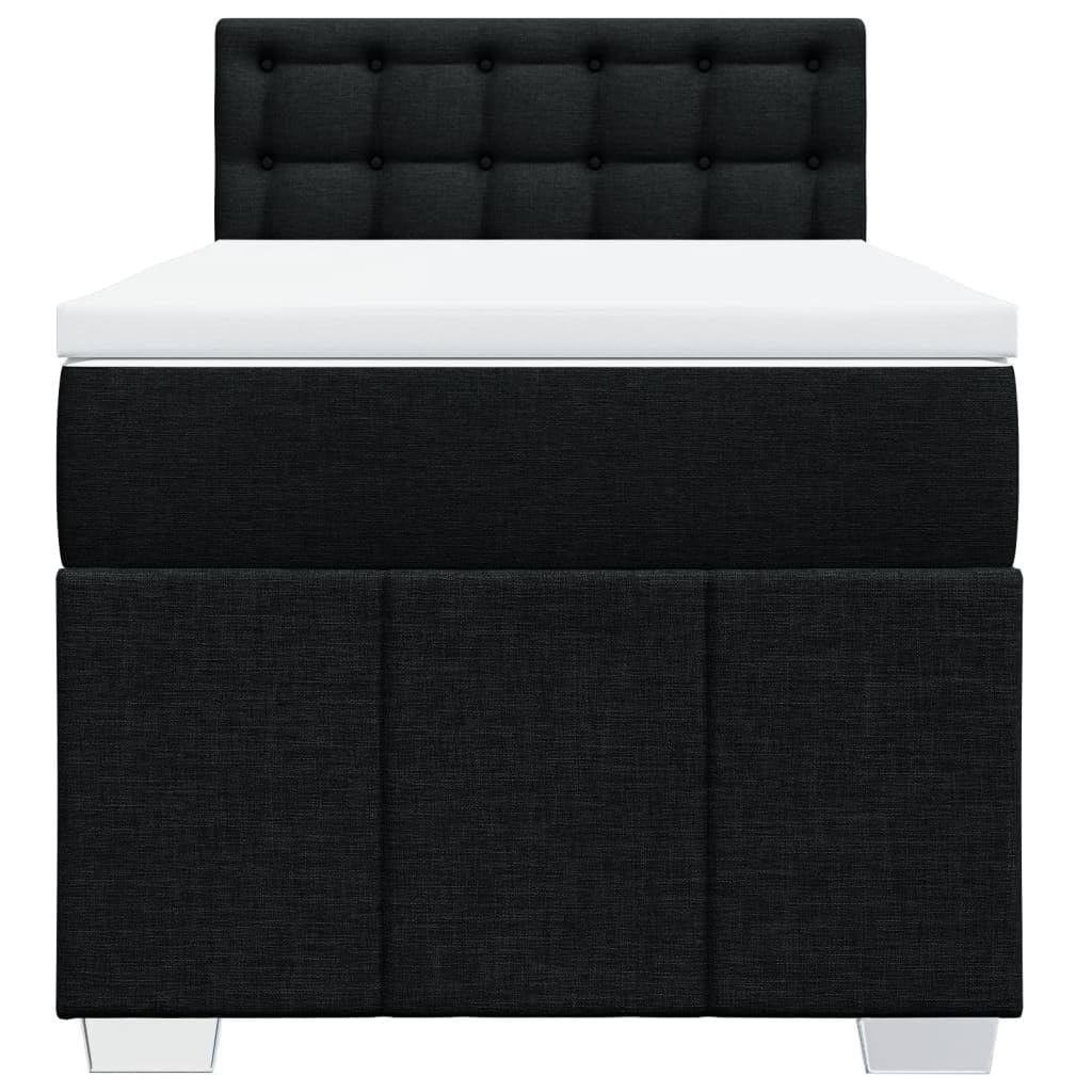 Cama con somier con colchón de 90 x 190 cm en tejido negro, núcleo de muelles ensacados, cabecero de altura ajustable, somier de láminas transpirable y resistente para un sueño reparador