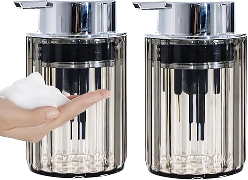 Jinmoioy ソープディスペンサー 泡ポンプ 詰め替えボトル 220ml 2個セット 手動 ソープ 泡で出るタイプ 透明 クリア 中身見える ハンドソープ シャンプー 手洗い 洗面台 台所 キッチン トイレ バスルーム お風呂 (グレー2個) [並行輸