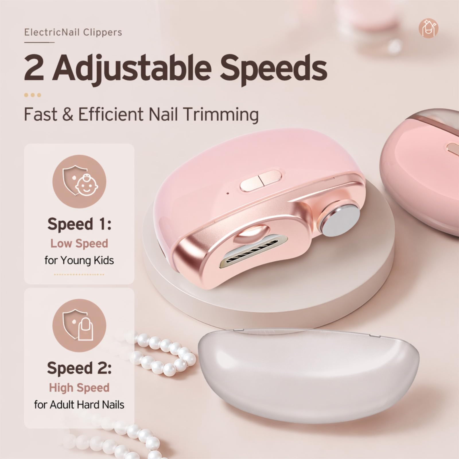 Cortaúñas eléctrico 2 en 1, recortador de uñas automático recargable con hoja de aleación alemana, herramienta de cuidado de uñas silenciosa sin dolor para personas mayores, niños y artritis (rosa)