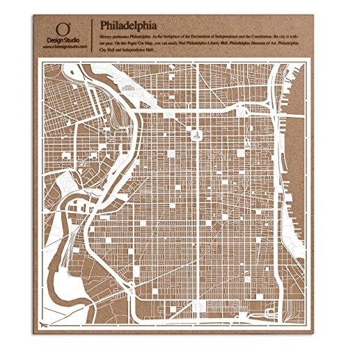 フィラデルフィア切り絵地図、白、30x30センチ、オリジナルデザインペーパーアート、アイデアギフト