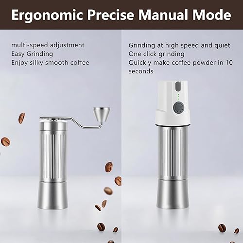 Miniatura 4 de Molinillo de café eléctrico y manual 2 en 1, molinillo de granos de café recargable por USB con rebabas de 1.575 in, molinillo de metal portátil