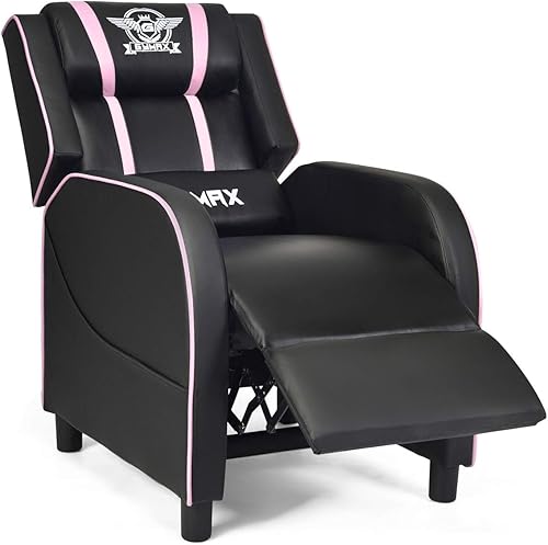 GYMAX Silla reclinable para juegos, silla de masaje para juegos con reposapiés ajustable, control remoto y bolsillo lateral, silla ergonómica para