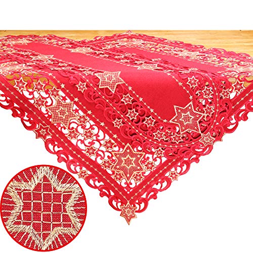 Quinnyshop Étoile Dorée Noel Avent Nappe Napperon env. 20 cm Rond Optique-Lin, Rouge Cover