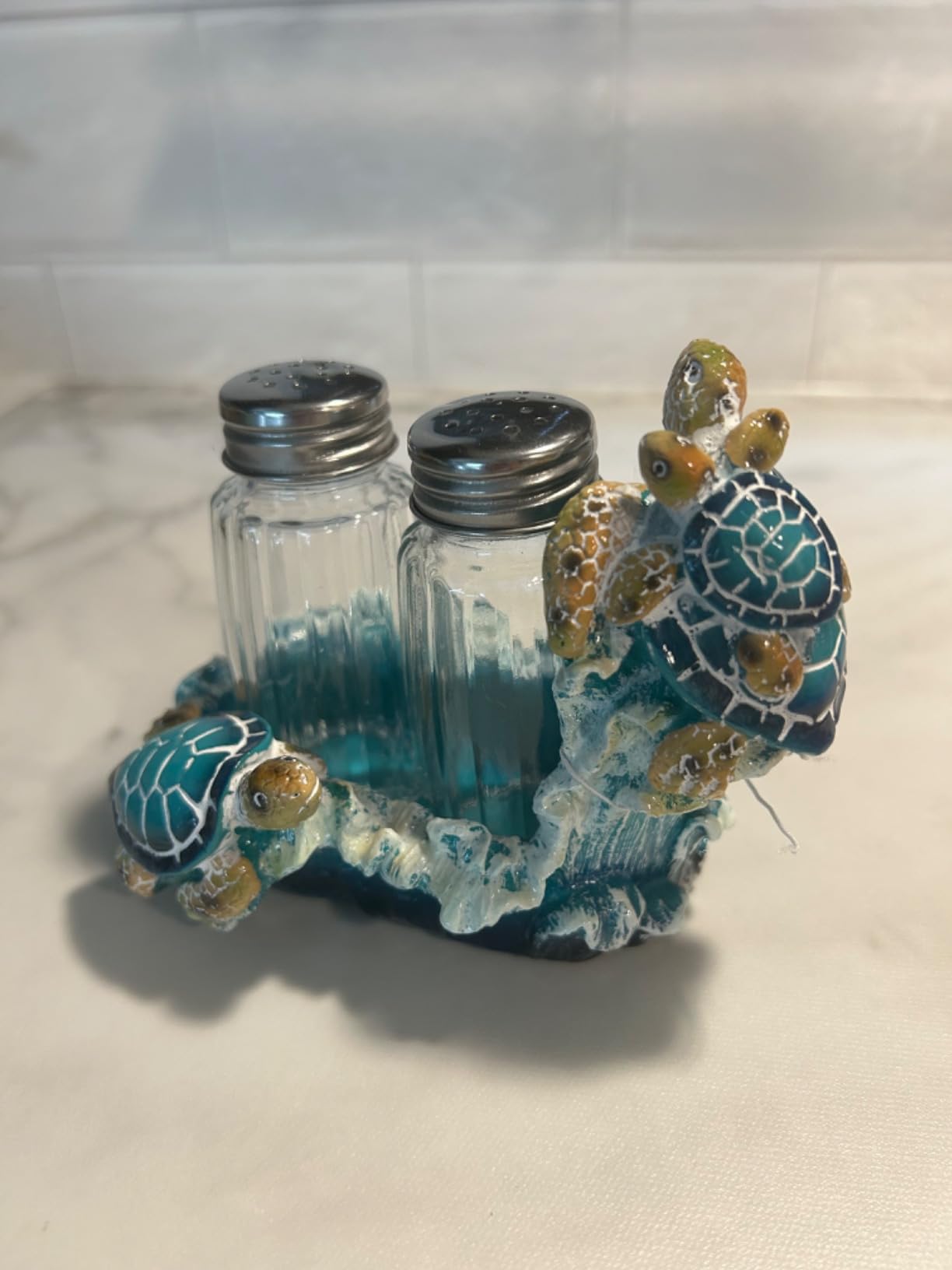 Amazon.com: Nautical Sea Turtle Salt and Pepper Shakers Set with Holder ...