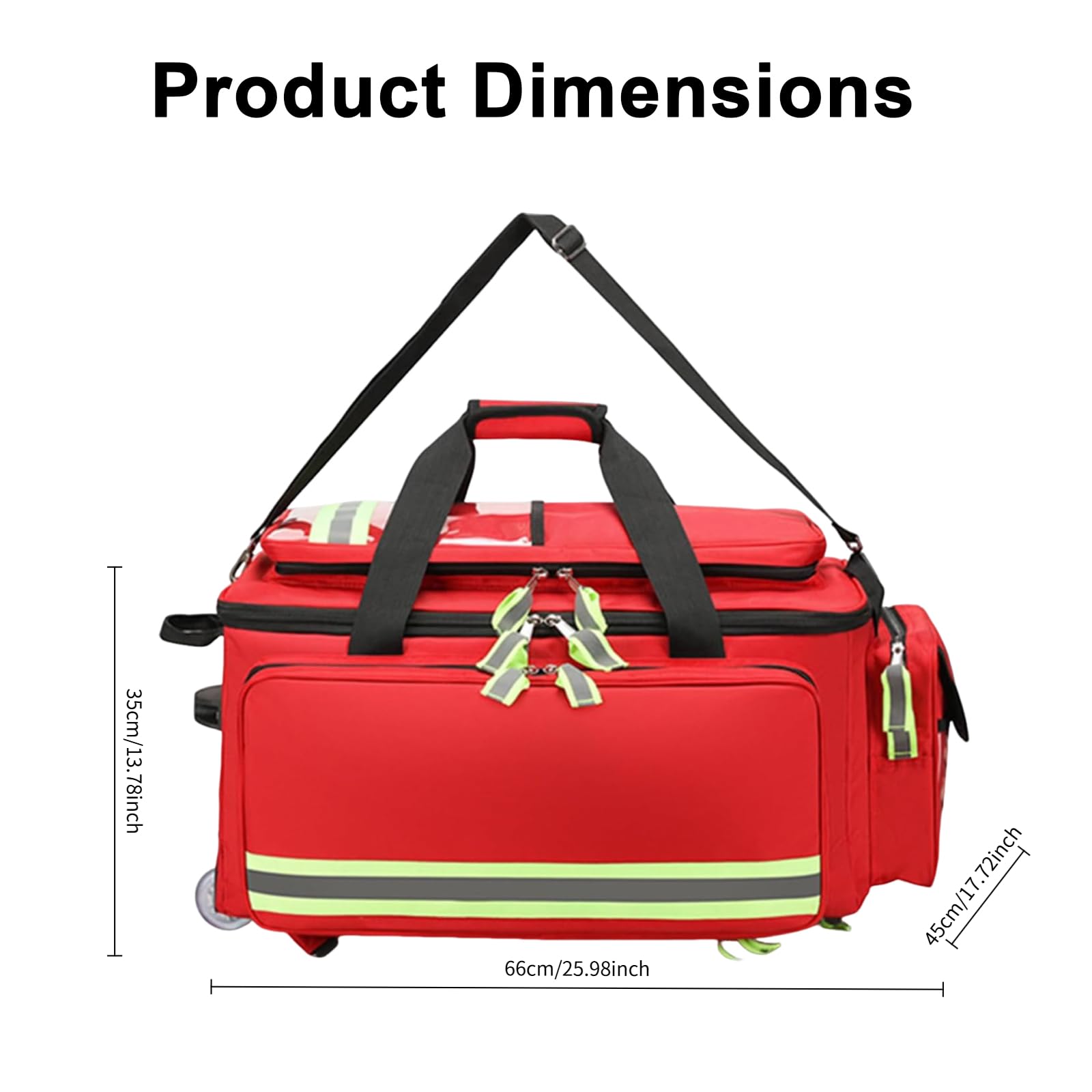Bolsa médica con ruedas, bolsa de primeros auxilios, caja de emergencia desmontable con compartimentos y tiras reflectantes, para EMT, EMS, enfermeras de salud en el hogar, médicos, color rojo