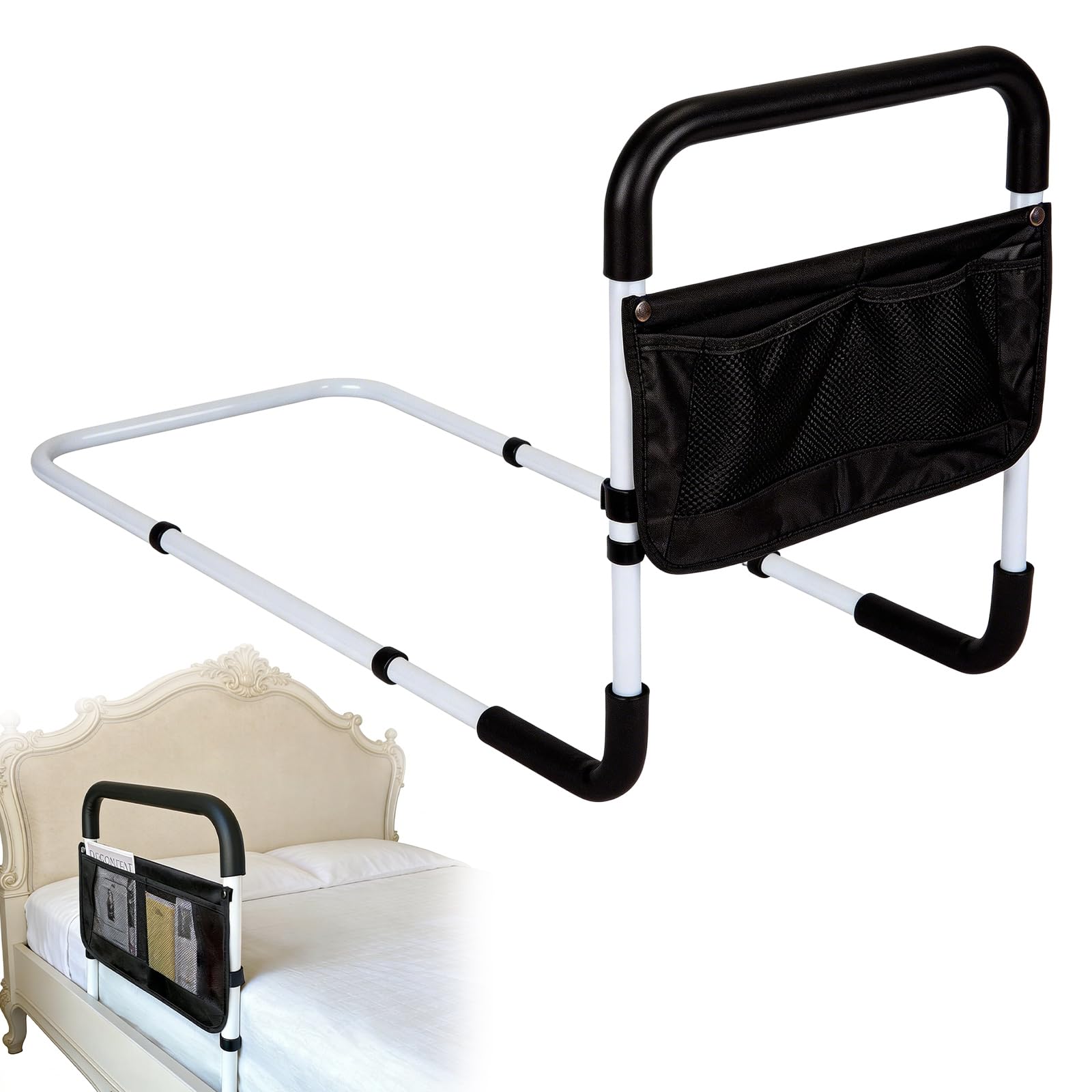 BORDEAG Letto per alzarsi, 93 x 42 x (43 – 53 cm, per anziani, supporto per letto, regolabile in altezza, stabile, acciaio al carbonio per camera da letto e ambiente di cura