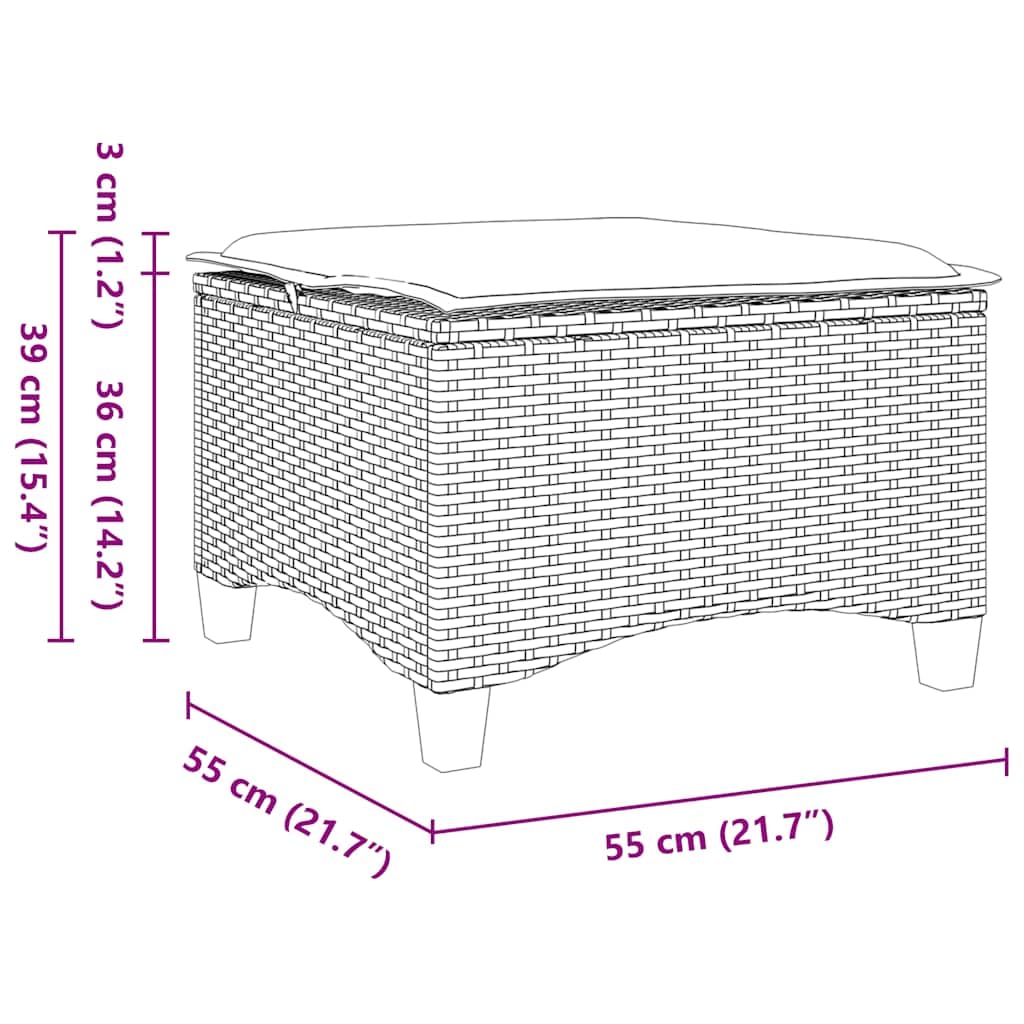 Tabourets jardin coussins 2pcs beige 55x55x36 cm résine tressée