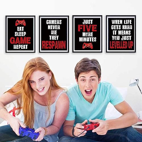 Miniatura 5 de CHIEN-CHI LILI Juego de 4 pósteres de videojuegos azules (8 x 10 pulgadas), decoración de pared de habitación con temática de videojuegos, arte de