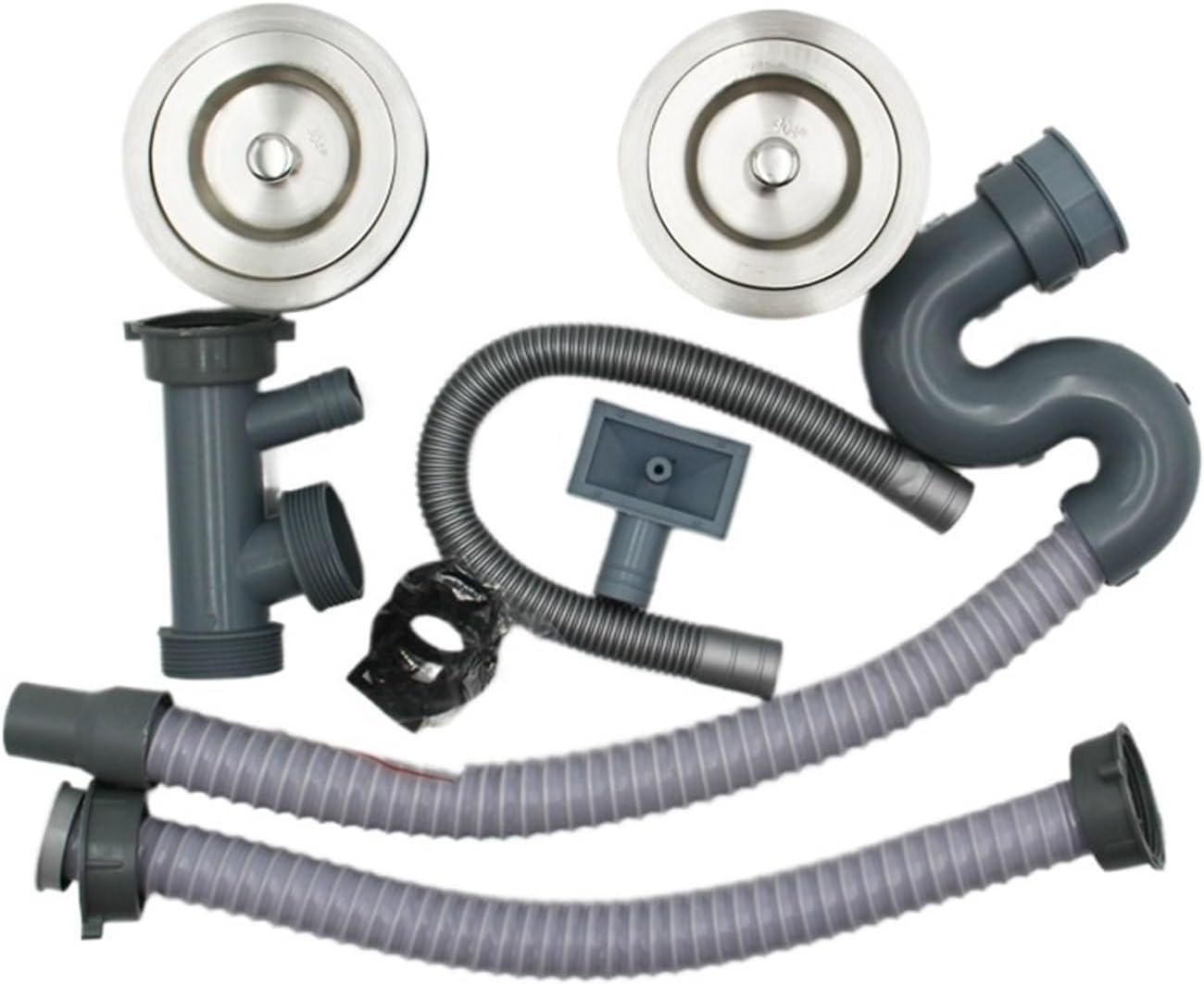 ステンレススチール製キッチンダブルシンク下水管セット、S型洗面器用曲げシンクアクセサリー、