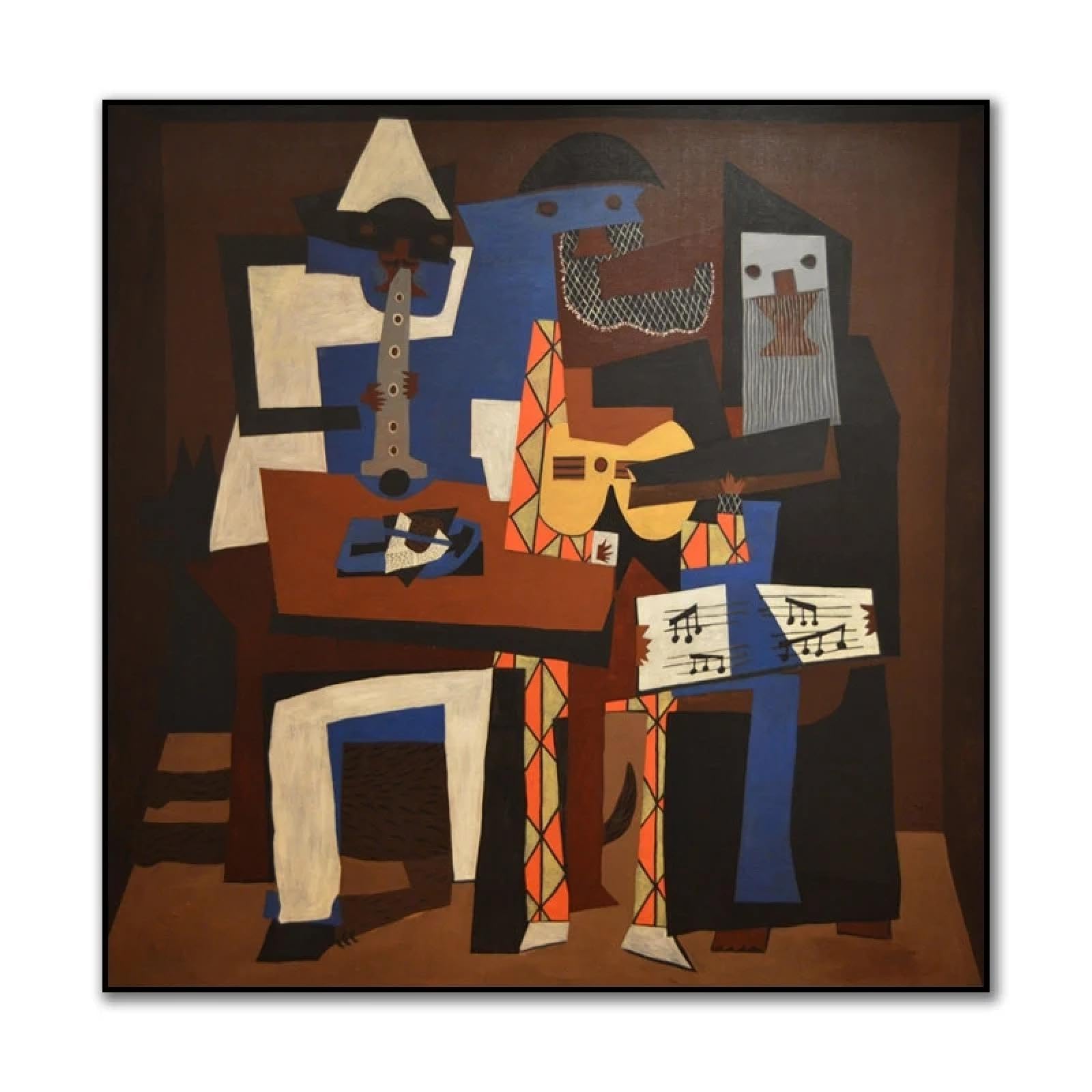 HNKDKJ Tre Uomini Musicali di Picasso Famoso Poster da Parete Arte Astratta Murale Decorazioni per la casa Immagine Stampa su Tela Pittura per Soggiorno 56x56 cm/22x22 pollici-Cornice interna