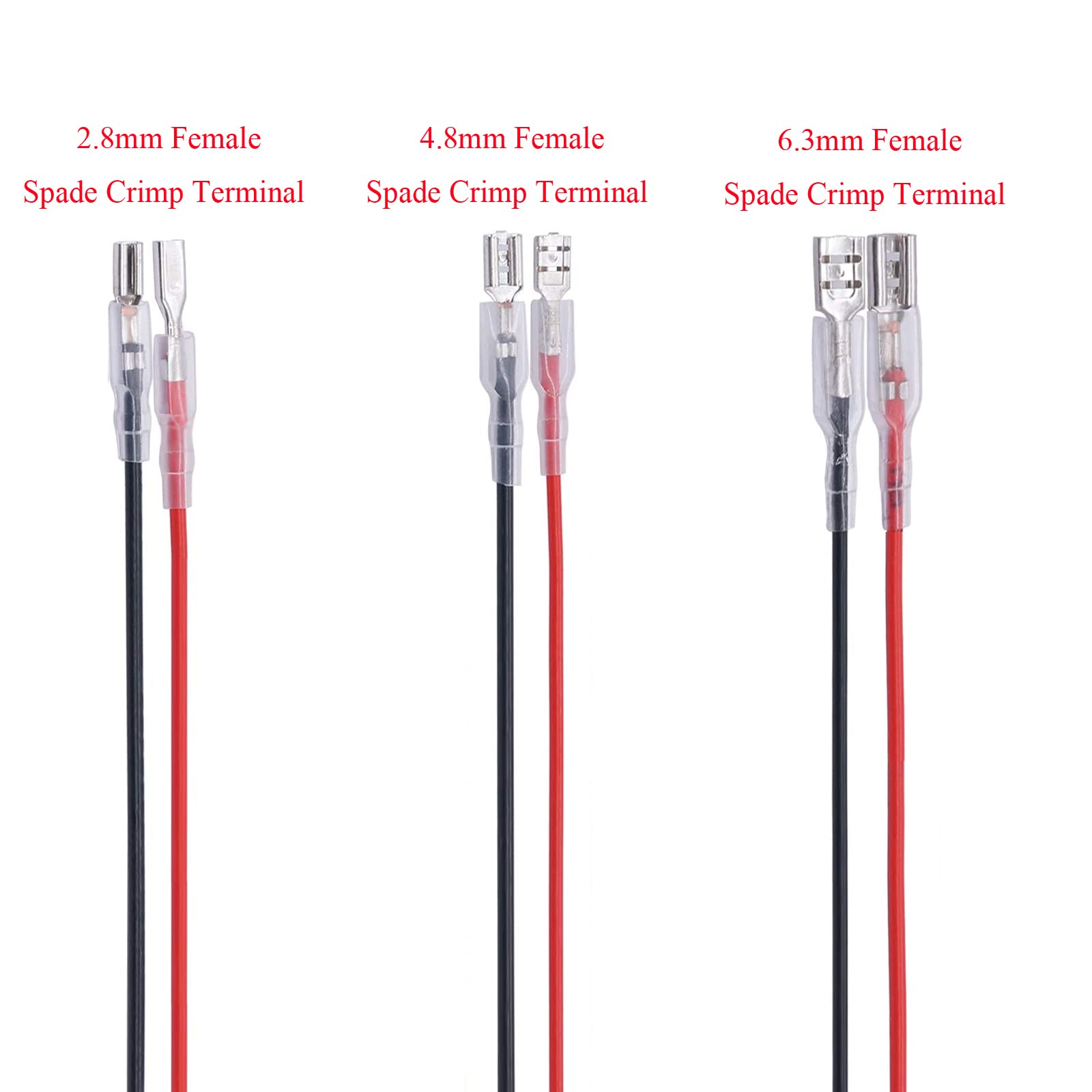 Bstenky 60Pcs 2.8mm 4.8mm and 6.3mm Female Spade Crimp Terminal with Insulating Sleeve and Wire,Female Spade Quick Splice Connector Assortment Kit with 25cm red Black Wires - Image 3