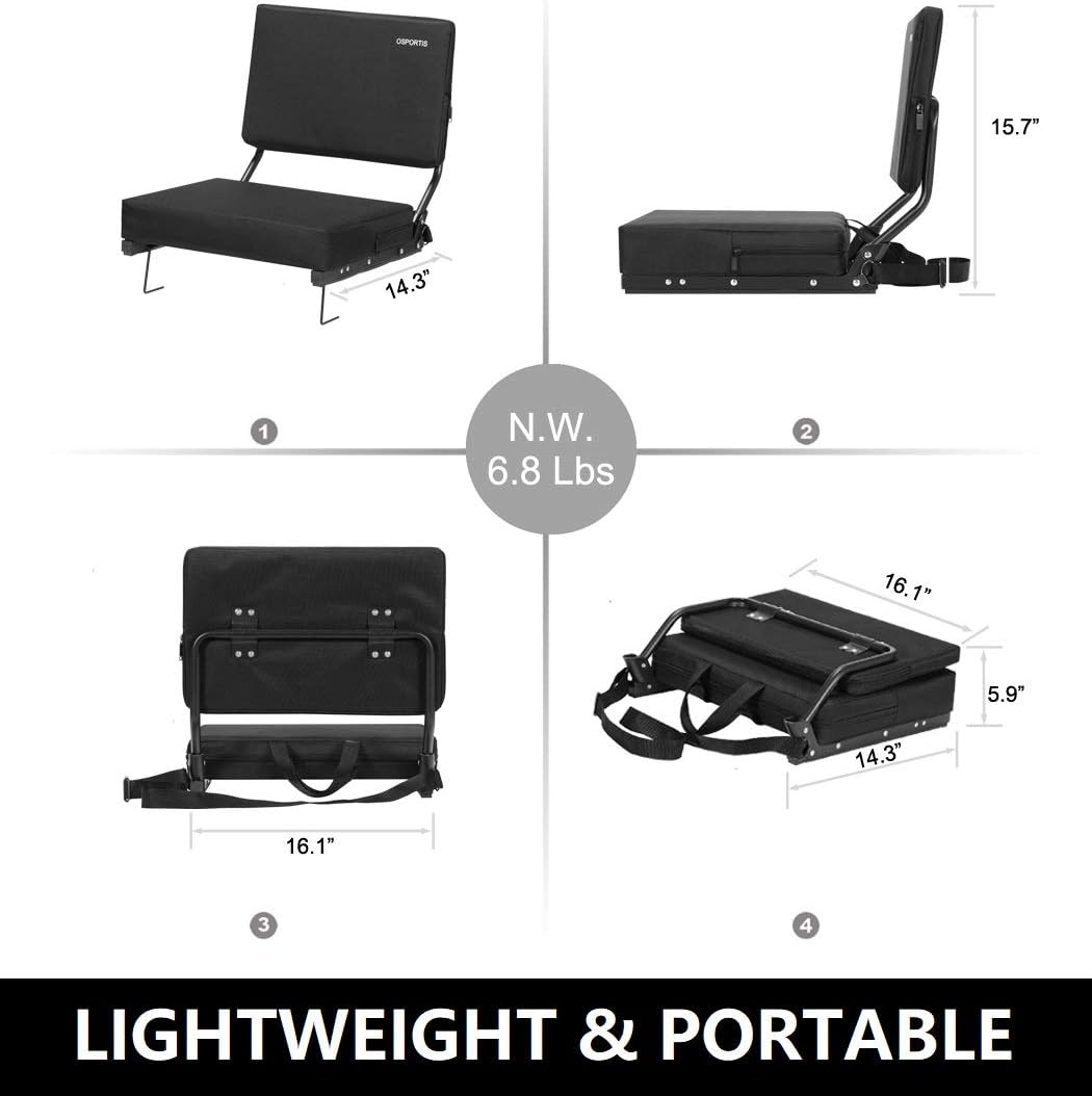 OSPORTIS Stadium Seats for Bleachers, Bleacher Seats with Padded Active Foam Backs and Cushion, Portable Stadium Seats with Back Support and Shoulder Strap,Active,Black, 2 Pack : Sports & Outdoors