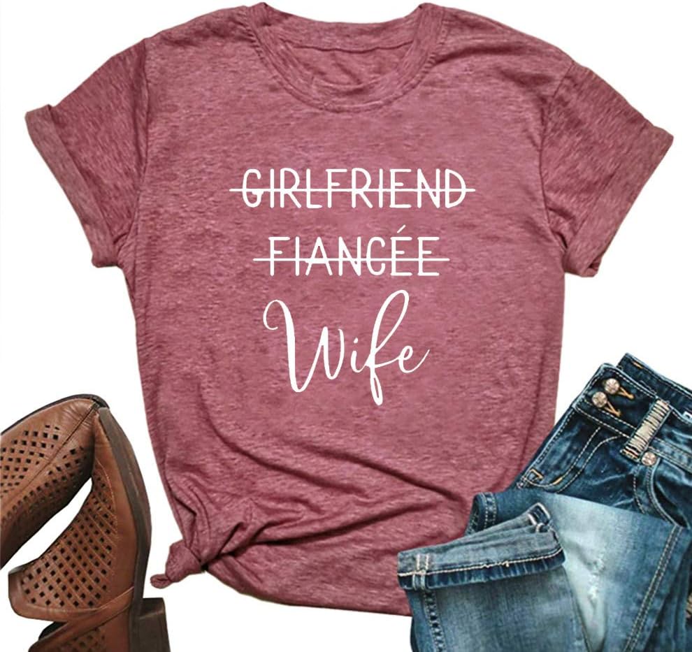 MOMOER Girlfriend Fiancee Wife Shirt Women Cute Engagement Gift for Bride Honeymoon Vacation Tops Tee (Red, S)