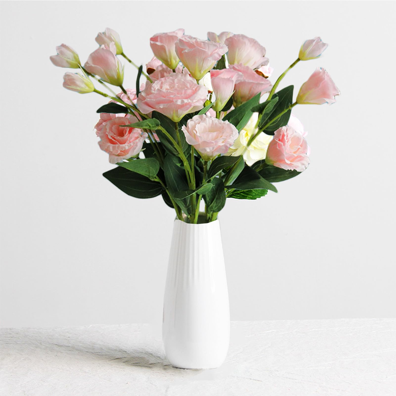 White Ceramic Vase, 7.5 Inch Flower Vase with Vertical Stripes for Pampas Calla Lily Tulip, Minimalism Modern Style for Housewarming, Weddings,