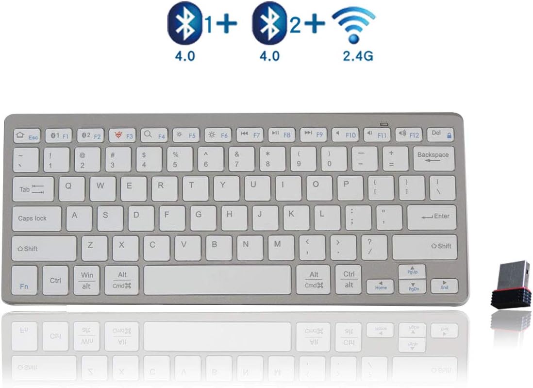 Bluetooth Keyboard,bluebyte Multi-device Bluetooth 4.0 LE And 2.4G All-in-1 Ultra-Slim Wireless Keyboard for Windows PC , iPHONE/iPad /Mac,Galaxy Tabs and other Mobile Devices.