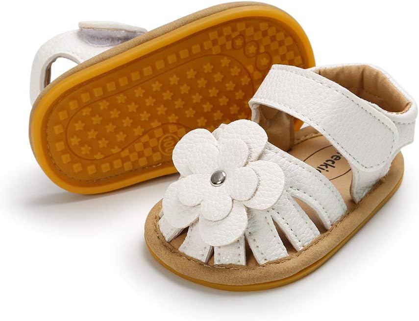 MeckiorBaby Toddler Infant Girls PU Leather Soft Open Toe Summer Sandals Flower Princess Flat Shoes