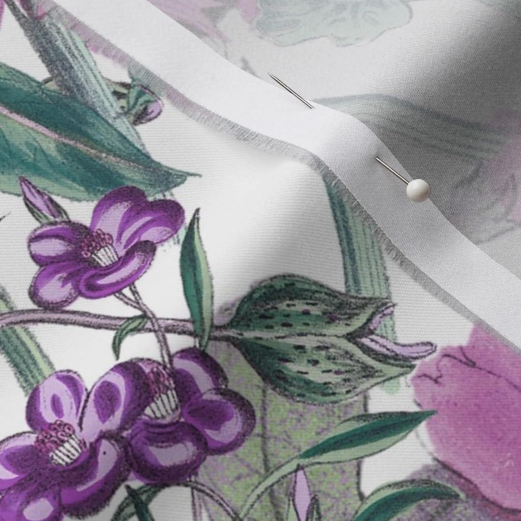 Spoonflower Fabric - White Lilac Lavender Floral Flowers Botanical Spring Purple Printed on Organic Cotton Sateen Fabric by The Yard - Sewing Quilting Apparel Home Decor