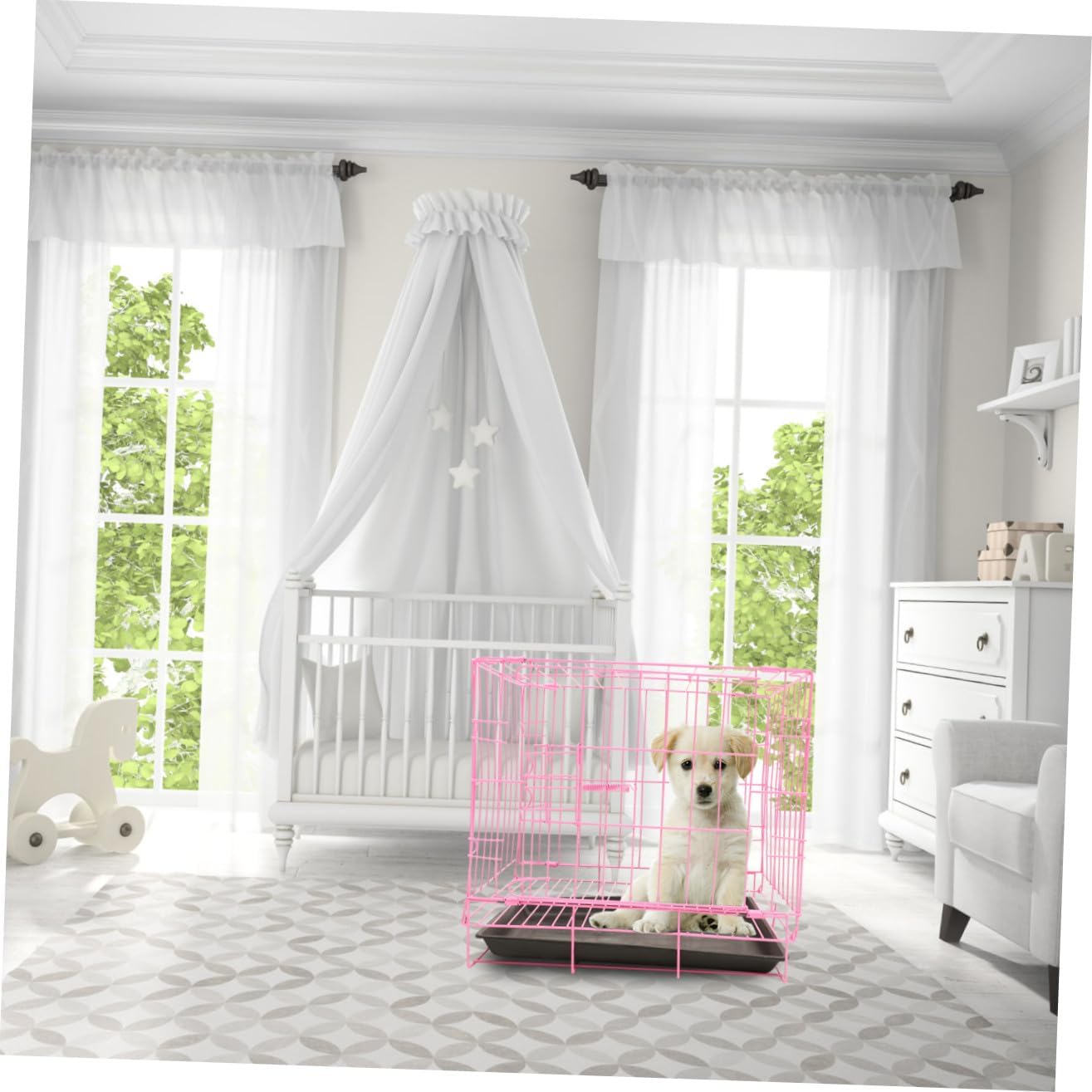 VICASKY Folding Dog Cage Small Medium Pet Crate Pink Iron Portable Kennel for Poodles Cats Rabbits with Breathable Design Easy Carry Pet House