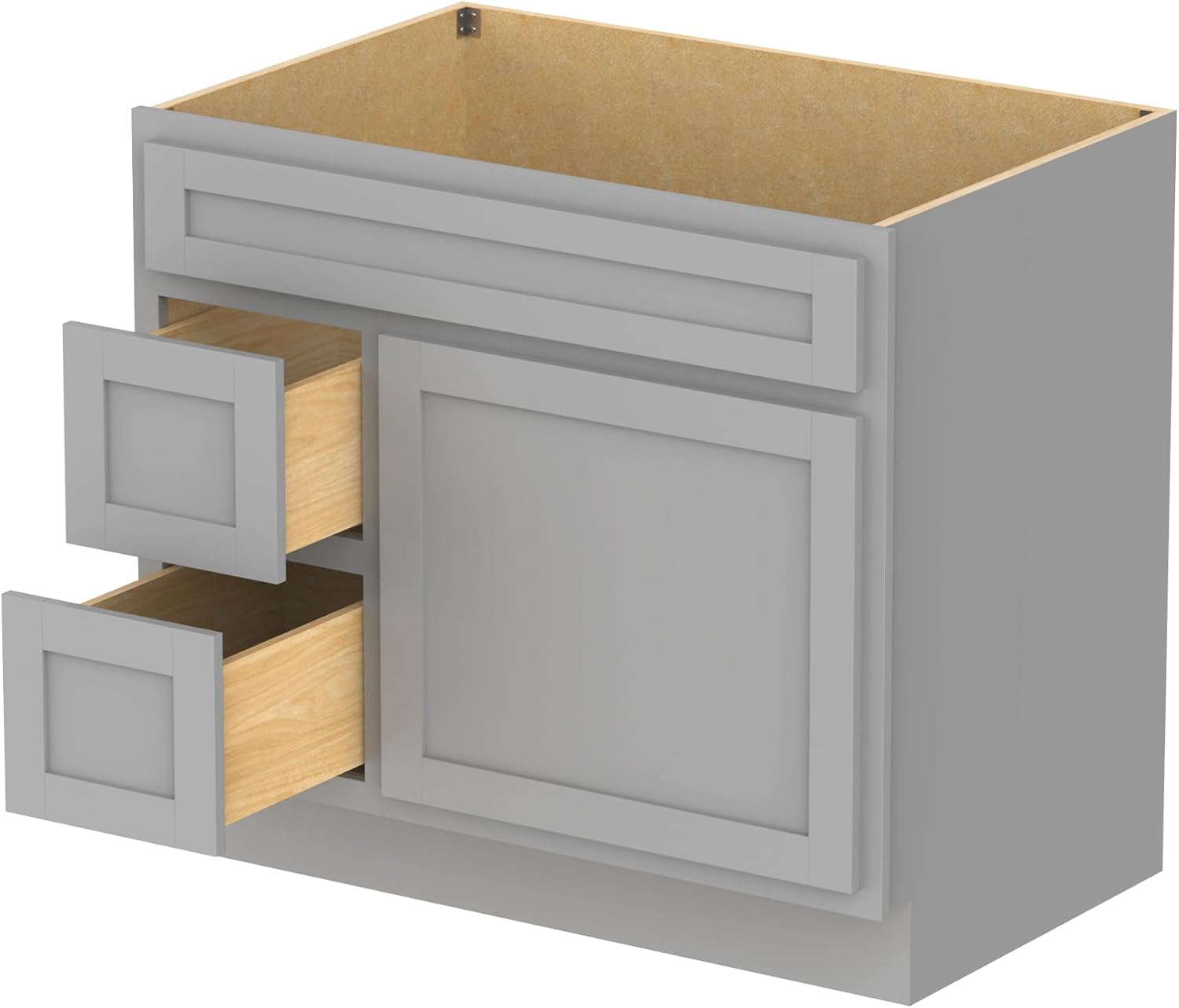 HomeBeyond 36 Inch Bathroom Vanity Base Only, Single Vanity Cabinet with 2 Side Dove-Tailed Drawers, Composable Floor Mount Cabinets Without Top, Gray