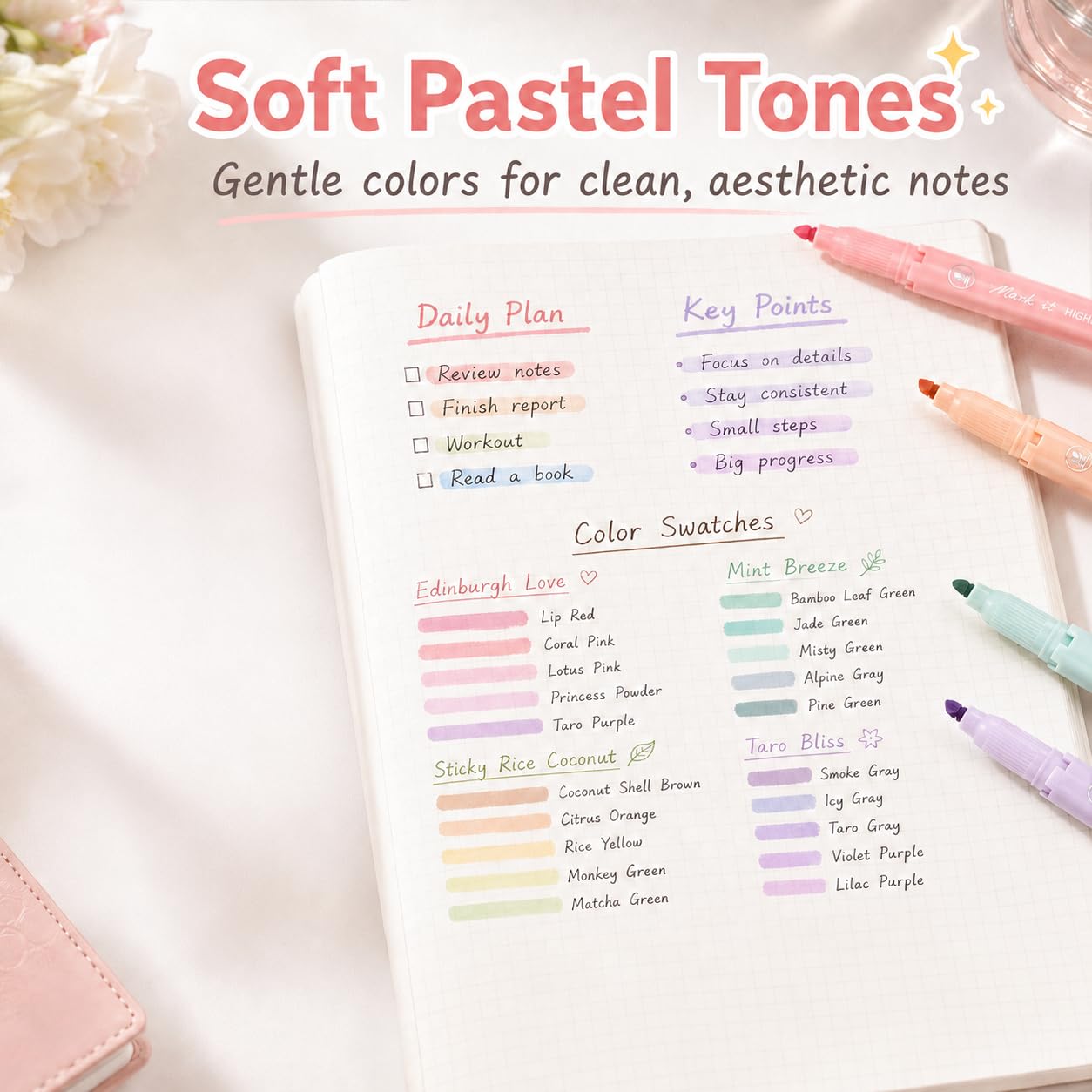 Pastell-Textmarker in 20 Farben, niedliche ästhetische Textmarker