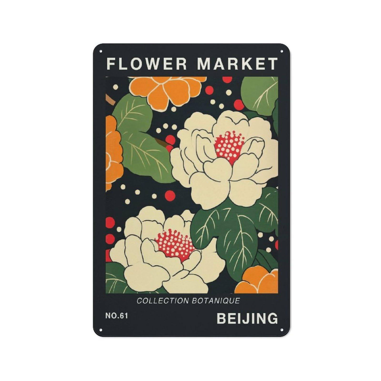 Junmoney Style-4 For Lounge Or Reading Corner, Flower Market Beijing Botanical Travel Poster Vintage Metal Sign 30X20cm, For Collectors Decorating Lounges And Reading Corners