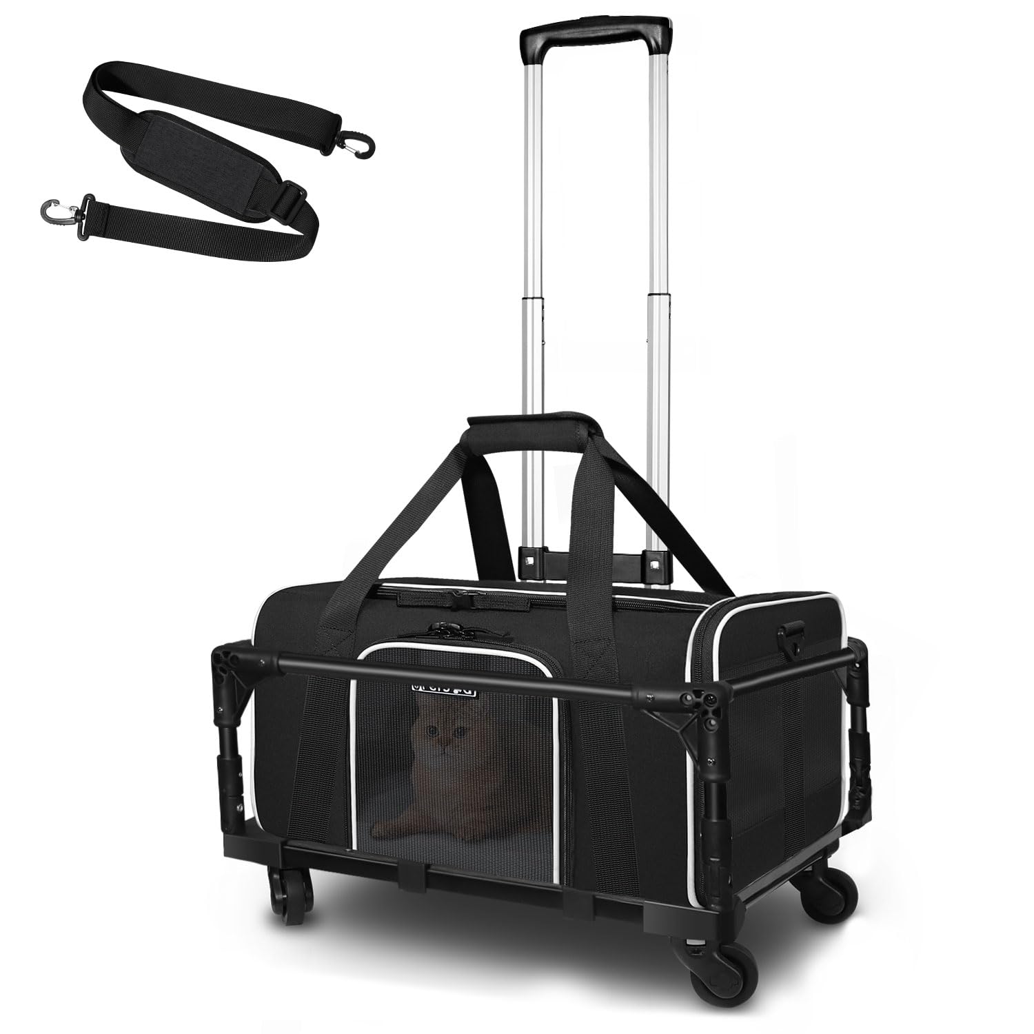 Petskd Transportador de mascotas con ruedas, aprobado por aerolíneas de Alaska, bolsa de transporte de viaje para mascotas para gatos y perros pequeños, S (negro)
